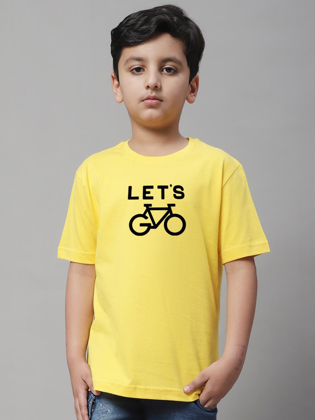 

Friskers Boys Typography Printed Round Neck Cotton Regular T-shirt, Yellow