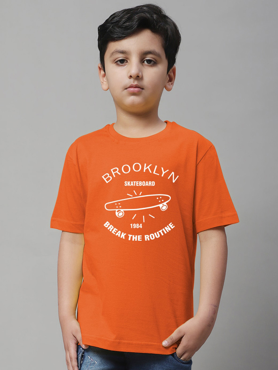

Friskers Boys Typography Printed Round Neck Cotton Regular T-shirt, Orange