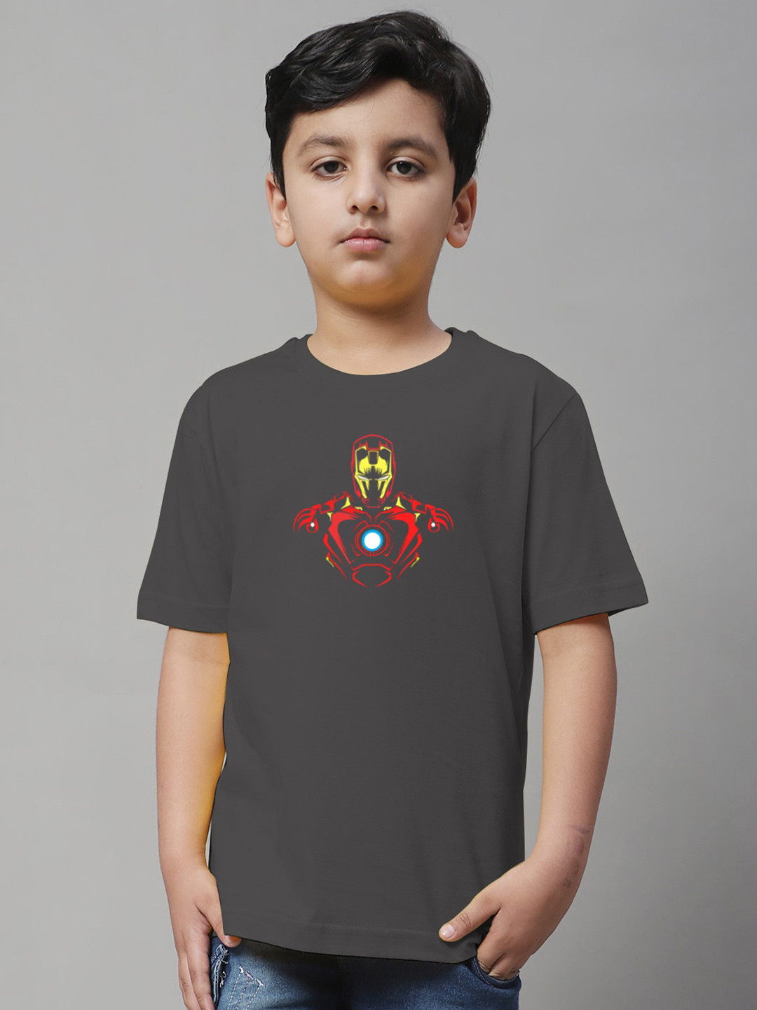 

Friskers Boys Iron Man Printed Pure Cotton T-shirt, Charcoal