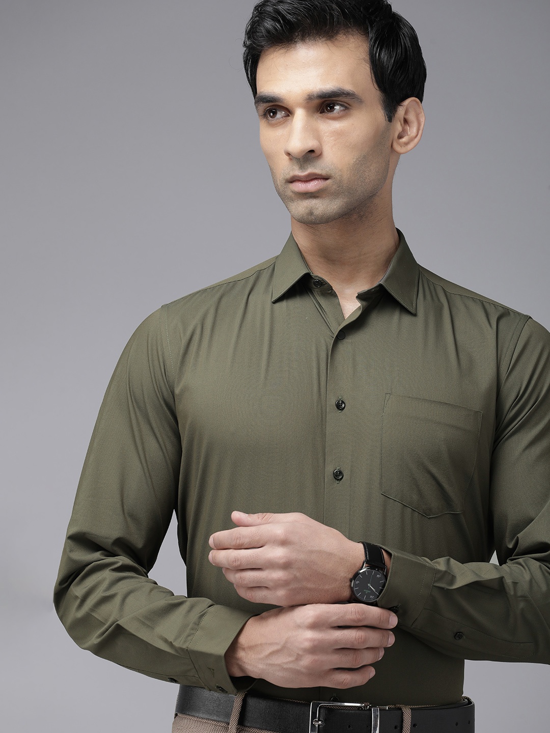 

Van Heusen Men Slim Fit Opaque Formal Shirt, Olive