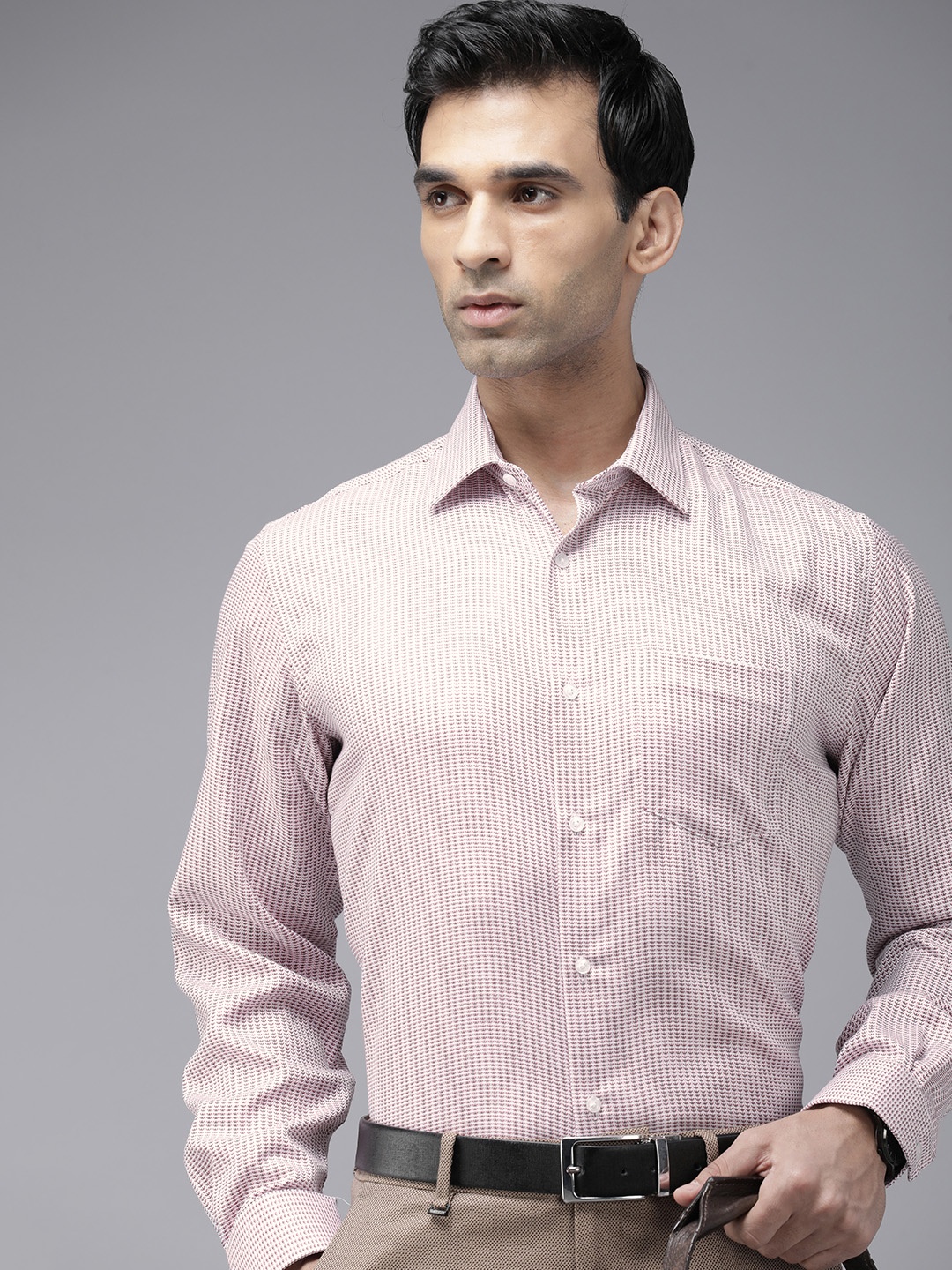 

Van Heusen Men Micro Ditsy Self Design Pure Cotton Formal Shirt, Red