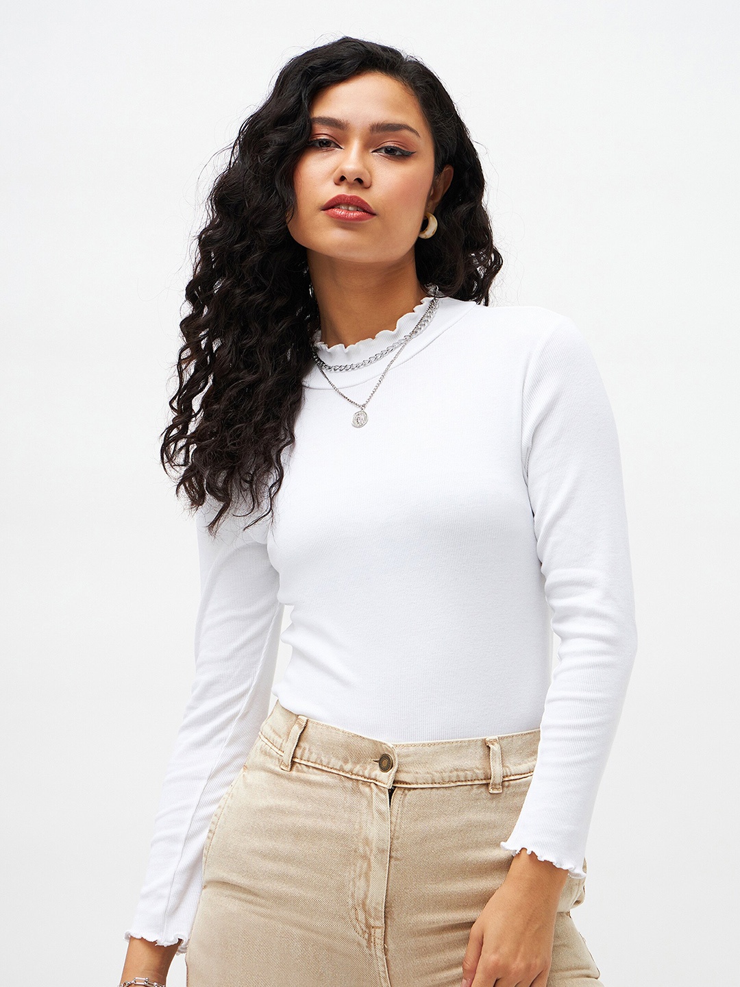 

SASSAFRAS High Neck Long Sleeves Top, White