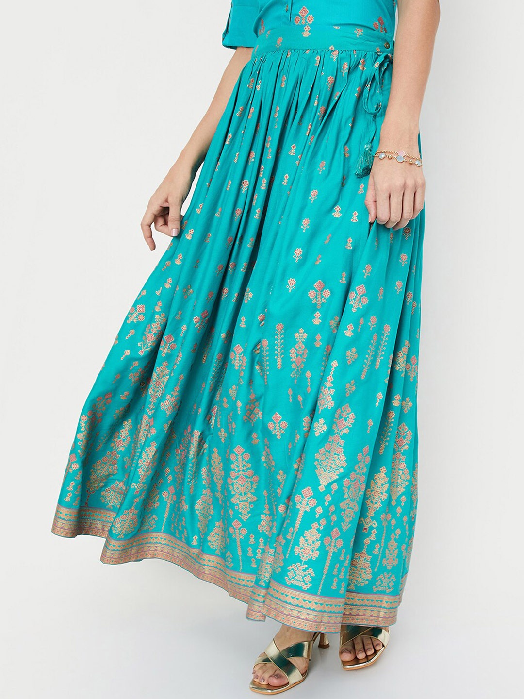 

Max Floral Print A-Line Maxi Skirt, Blue