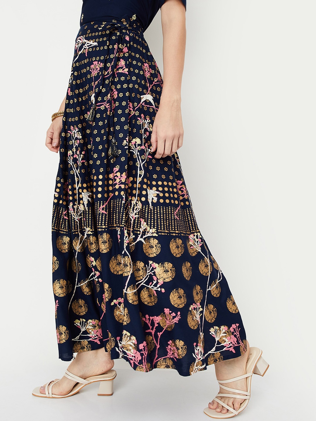 

Max Floral Printed Flared Maxi Skirt, Blue