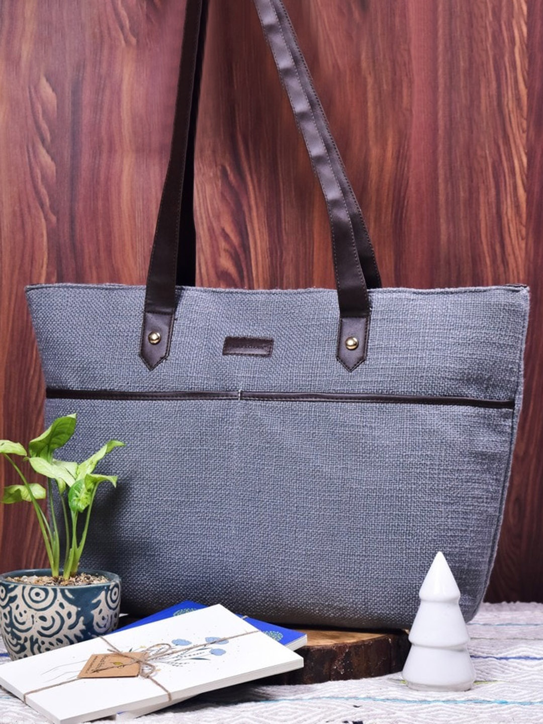 

Visual Echoes Textured Structured Shoulder Bag, Grey