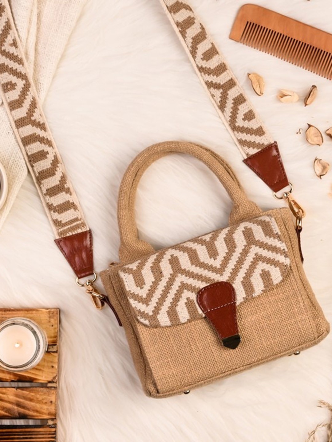 

Visual Echoes Textured Structured Sling Bag, Beige