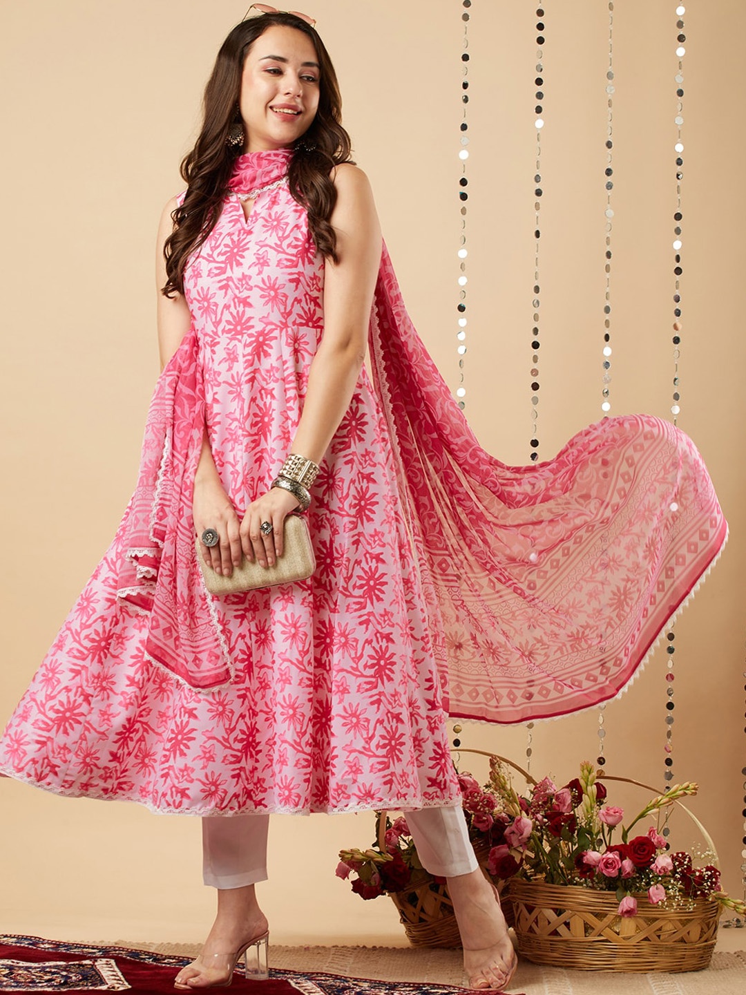 

KALINI Ethnic Motifs Printed Kurta With Trousers & Dupatta, Pink