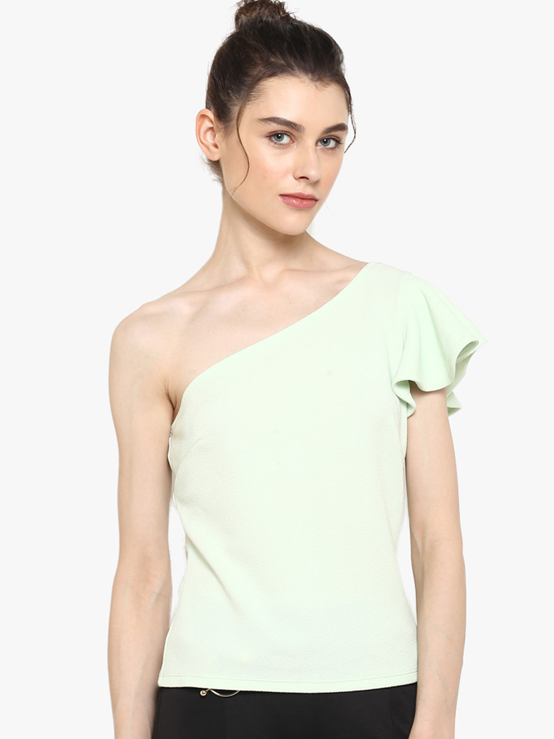

Kazo Women Sea Green Solid Off Shoulder Top