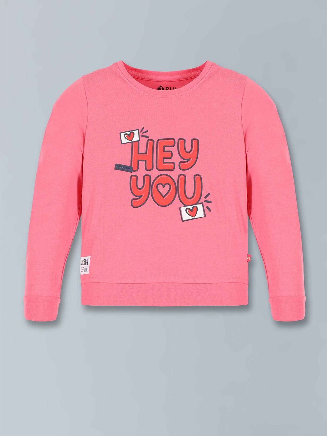 

3PIN Girls Typography Printed Round Neck Long Sleeves Cotton Pullover Sweatshirt, Pink