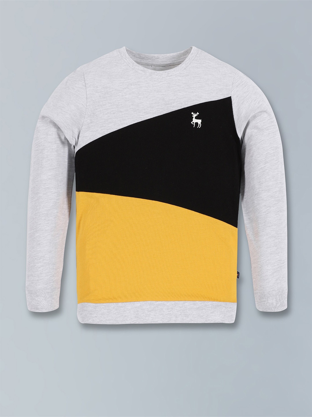 

3PIN Boys Colourblocked Round Neck Long Sleeve Cotton Regular T-shirt, Grey melange
