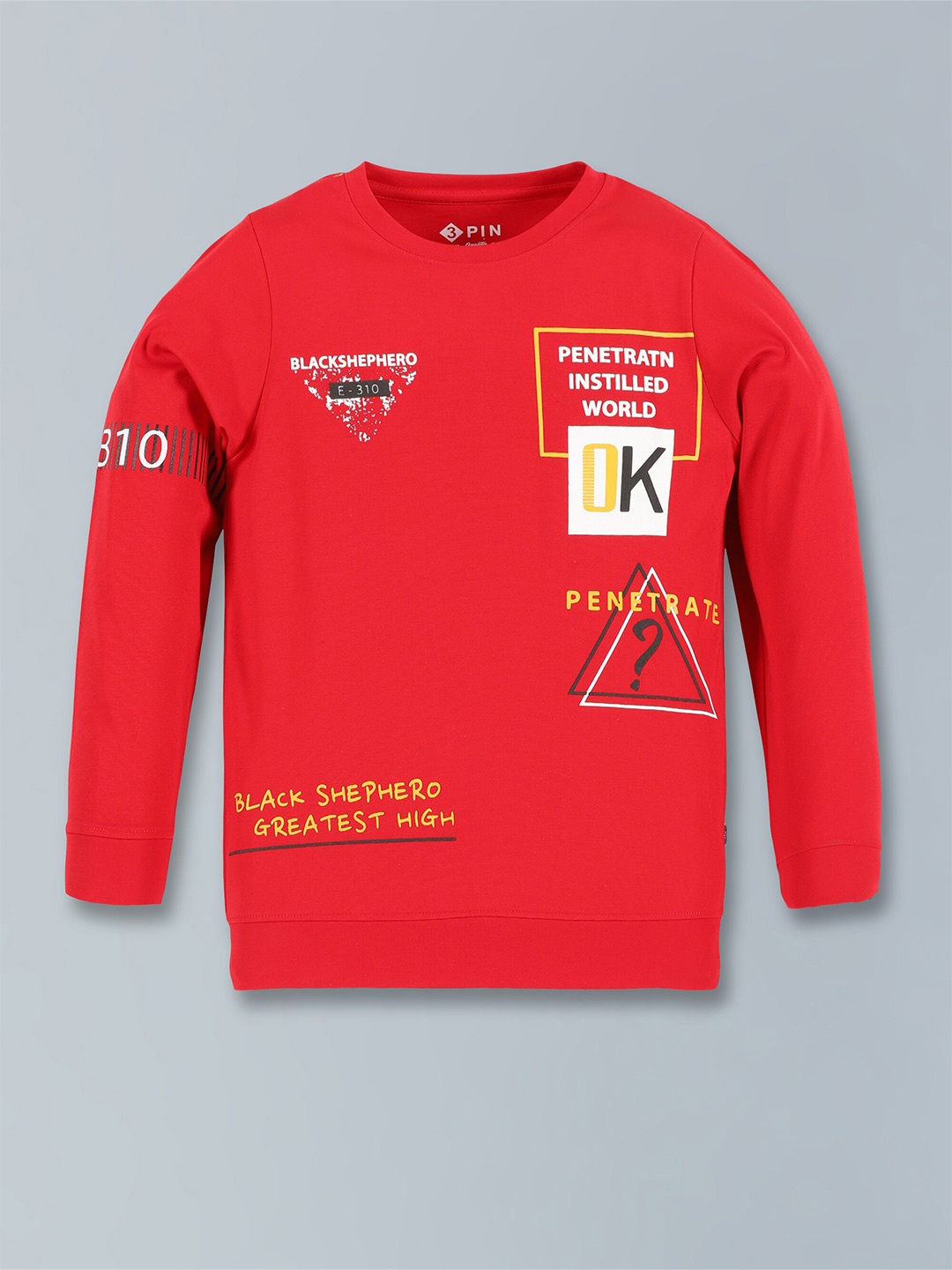 

3PIN Boys Typography Printed Round Neck Long Sleeve Cotton Regular T-shirt, Red