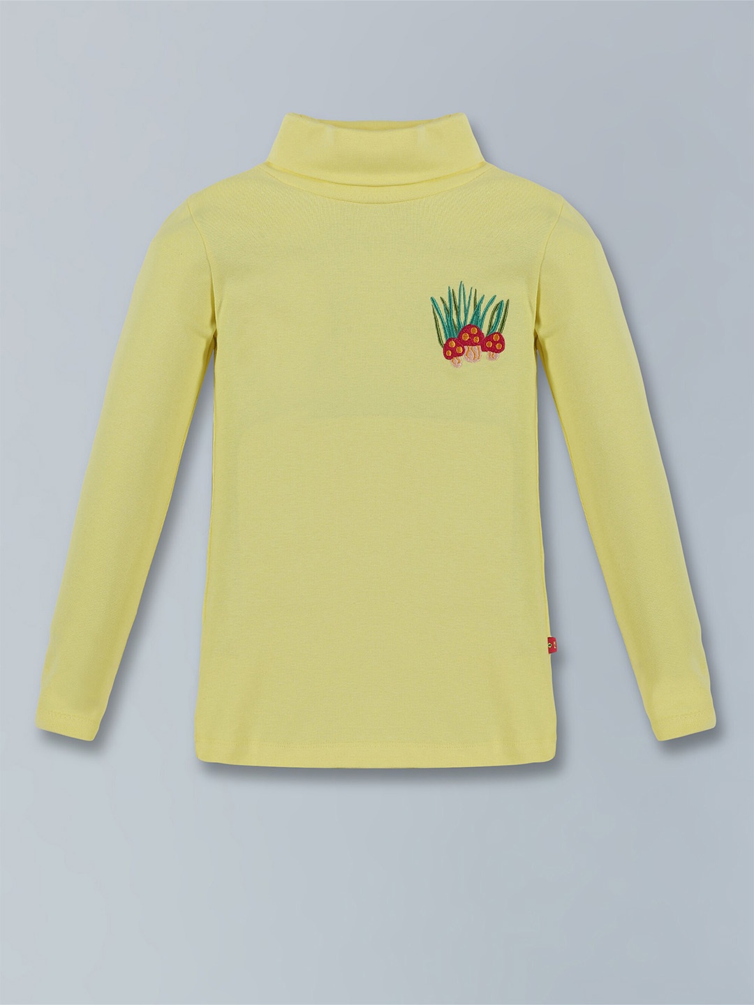 

3PIN Girls Turtle Neck Long Sleeves Embroidered Cotton Regular T-shirt, Yellow