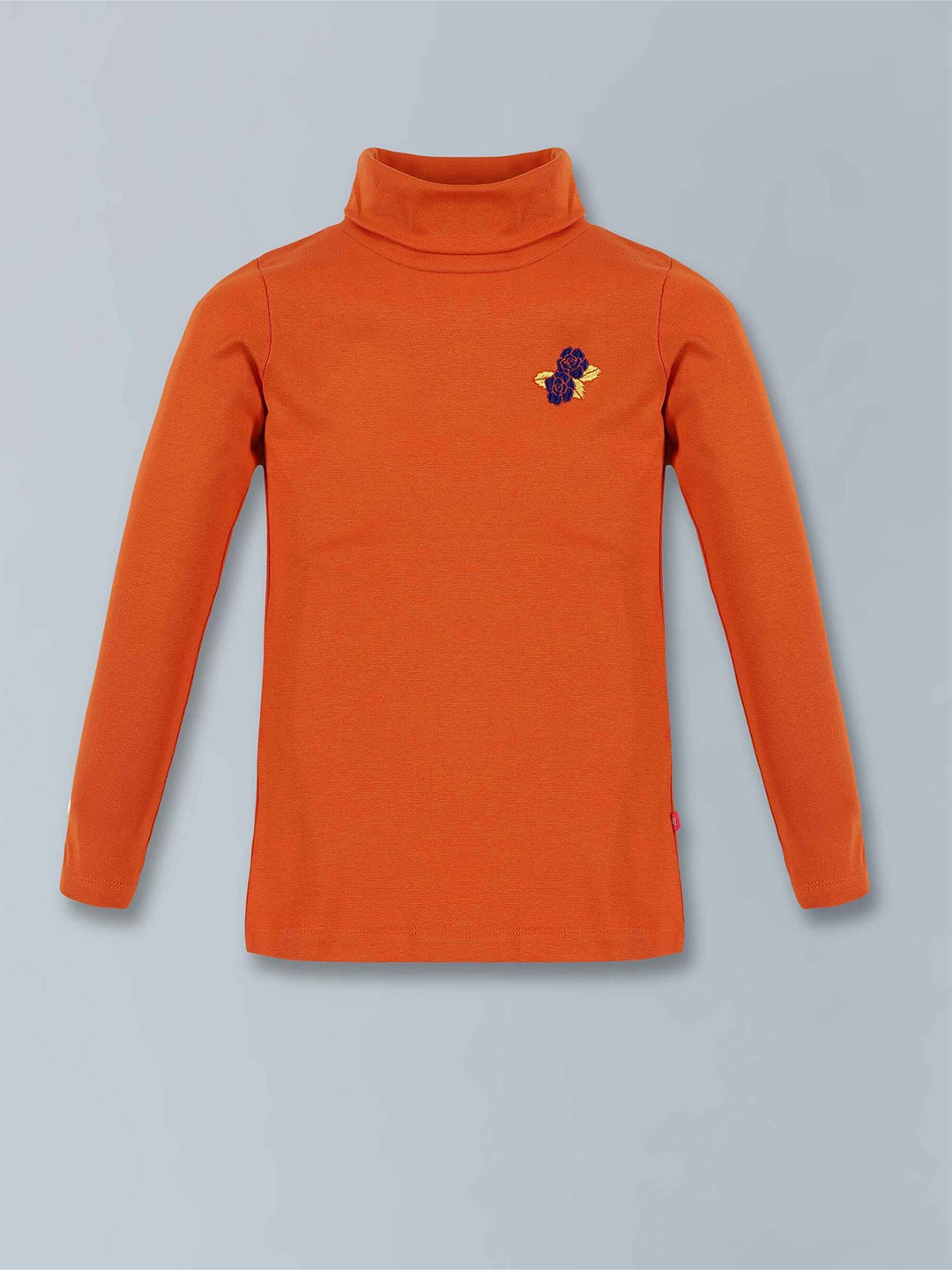 

3PIN Girls Turtle Neck Long Sleeves Embroidered Cotton Regular T-shirt, Orange