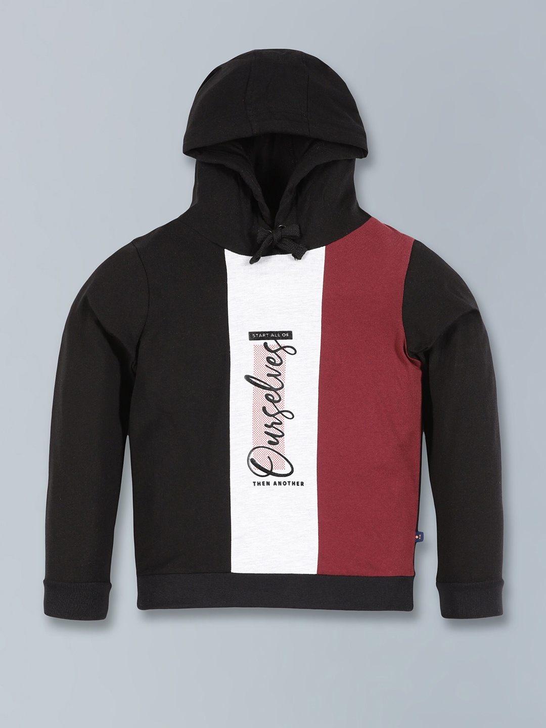 3PIN Boys Colourblocked Hooded Cotton Regular T-shirt, Black