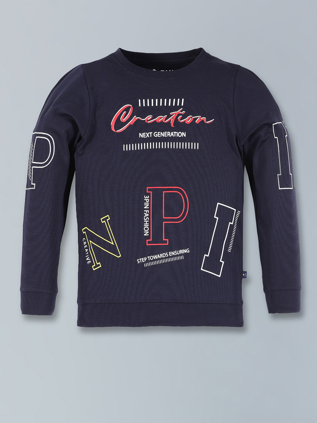 

3PIN Boys Typography Printed Round Neck Cotton Regular T-shirt, Navy blue