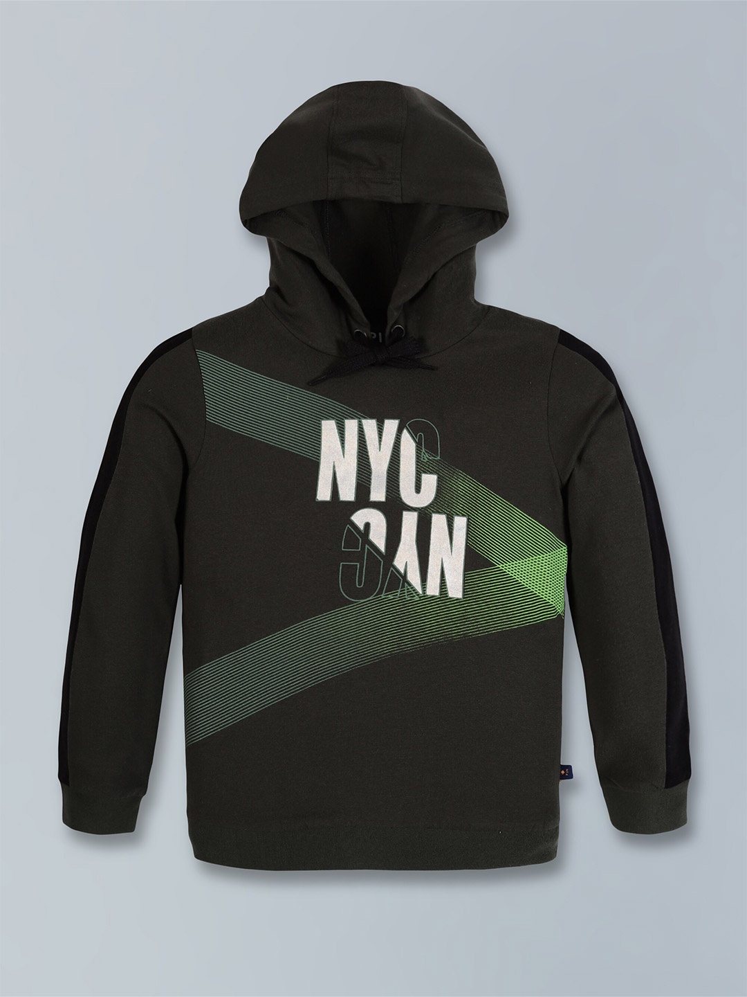 

3PIN Boys Typography Printed Hooded Long Sleeve Cotton Regular T-shirt, Olive