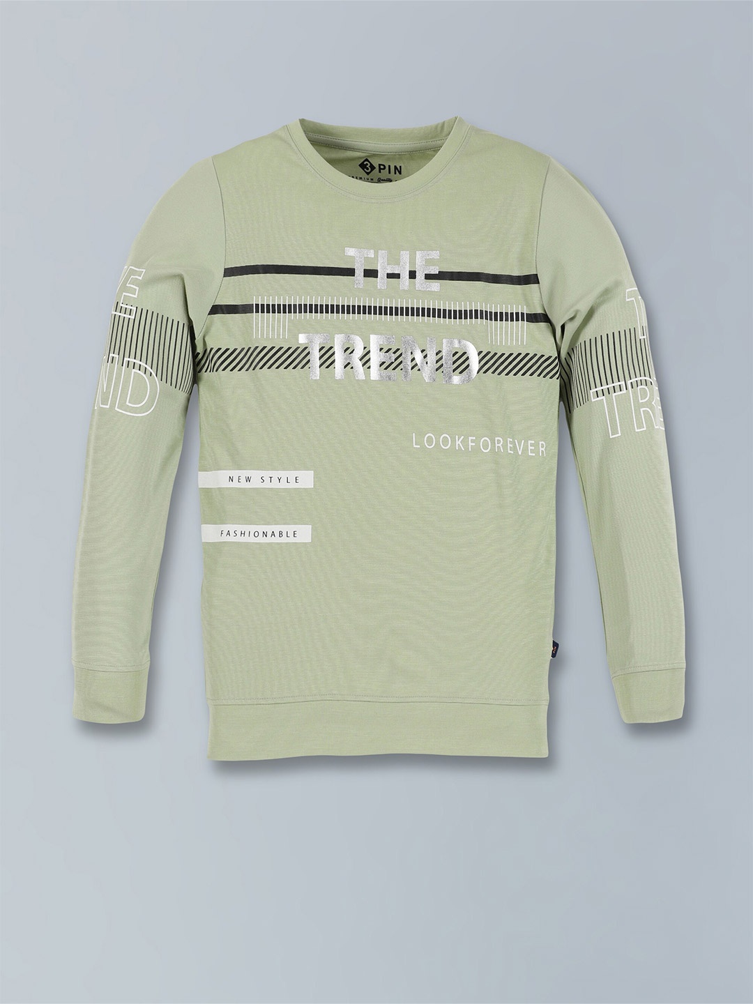 

3PIN Boys Typography Printed Round Neck Long Sleeves Cotton Pullover Sweatshirt, Green