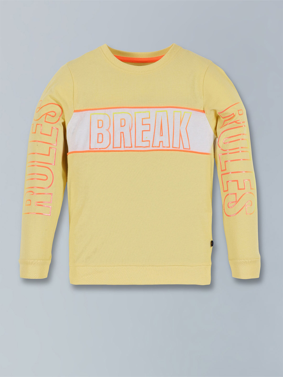 

3PIN Boys Typography Printed Round Neck Long Sleeves Cotton Pullover Sweatshirt, Yellow