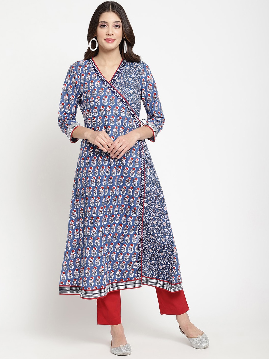 

SAVI Ethnic Motifs Printed Pure Cotton Anarkali Kurta, Blue