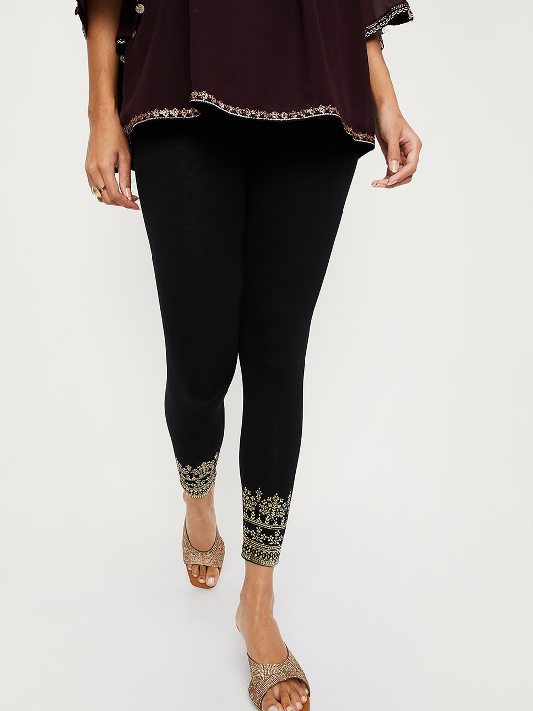 

max Printed Ankle-Length Leggings, Black