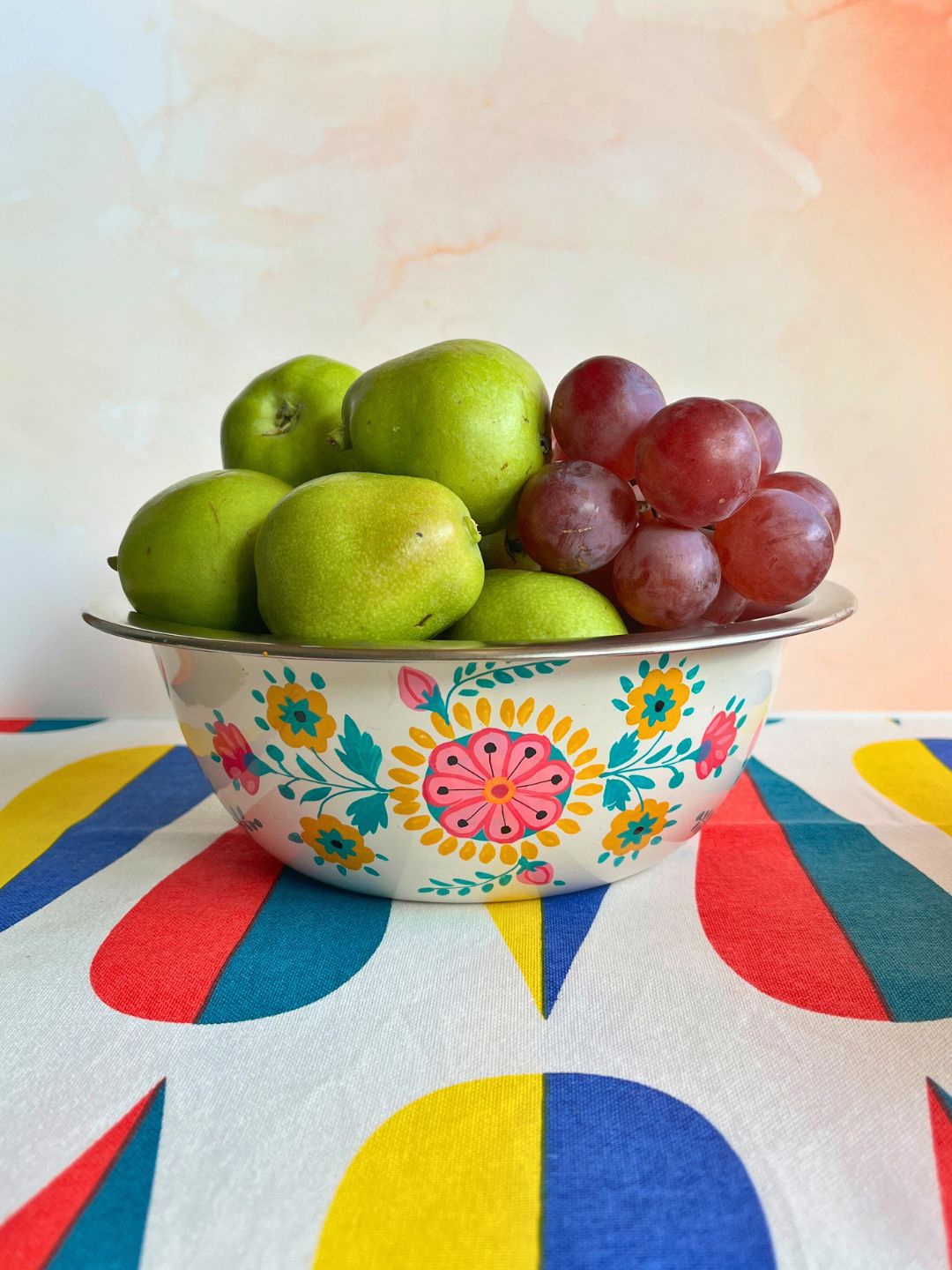 

Indikluster Handpainted Stainless Steel Serving Bowl, White