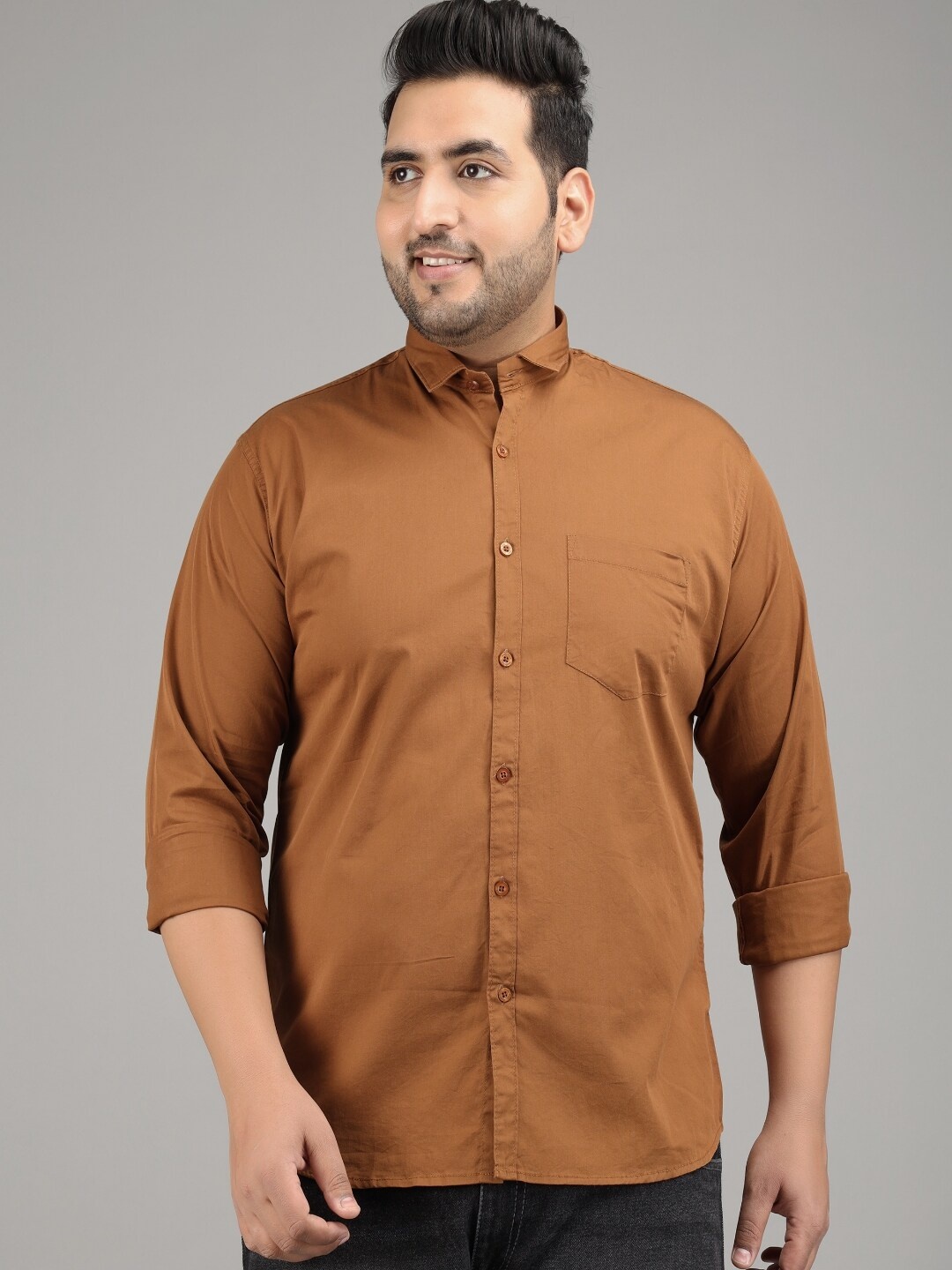 

STUDIO NEXX Plus Size Standard Twill Slim Fit Pure Cotton Casual Shirt, Brown