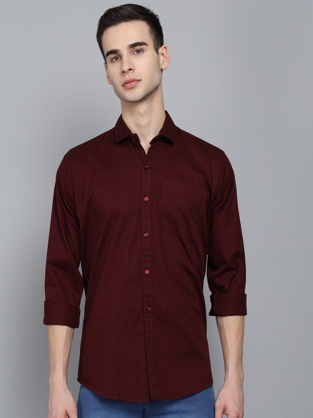 

STUDIO NEXX Standard Slim Fit Twill Pure Cotton Casual Shirt, Maroon