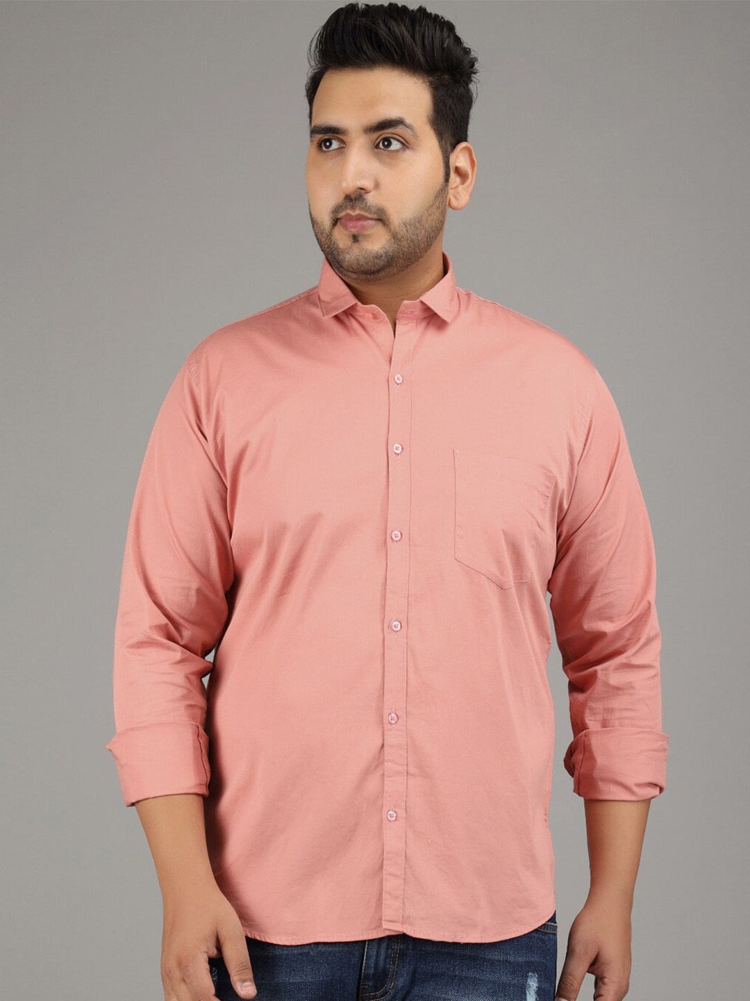 

STUDIO NEXX Plus Size Standard Twill Slim Fit Pure Cotton Casual Shirt, Peach