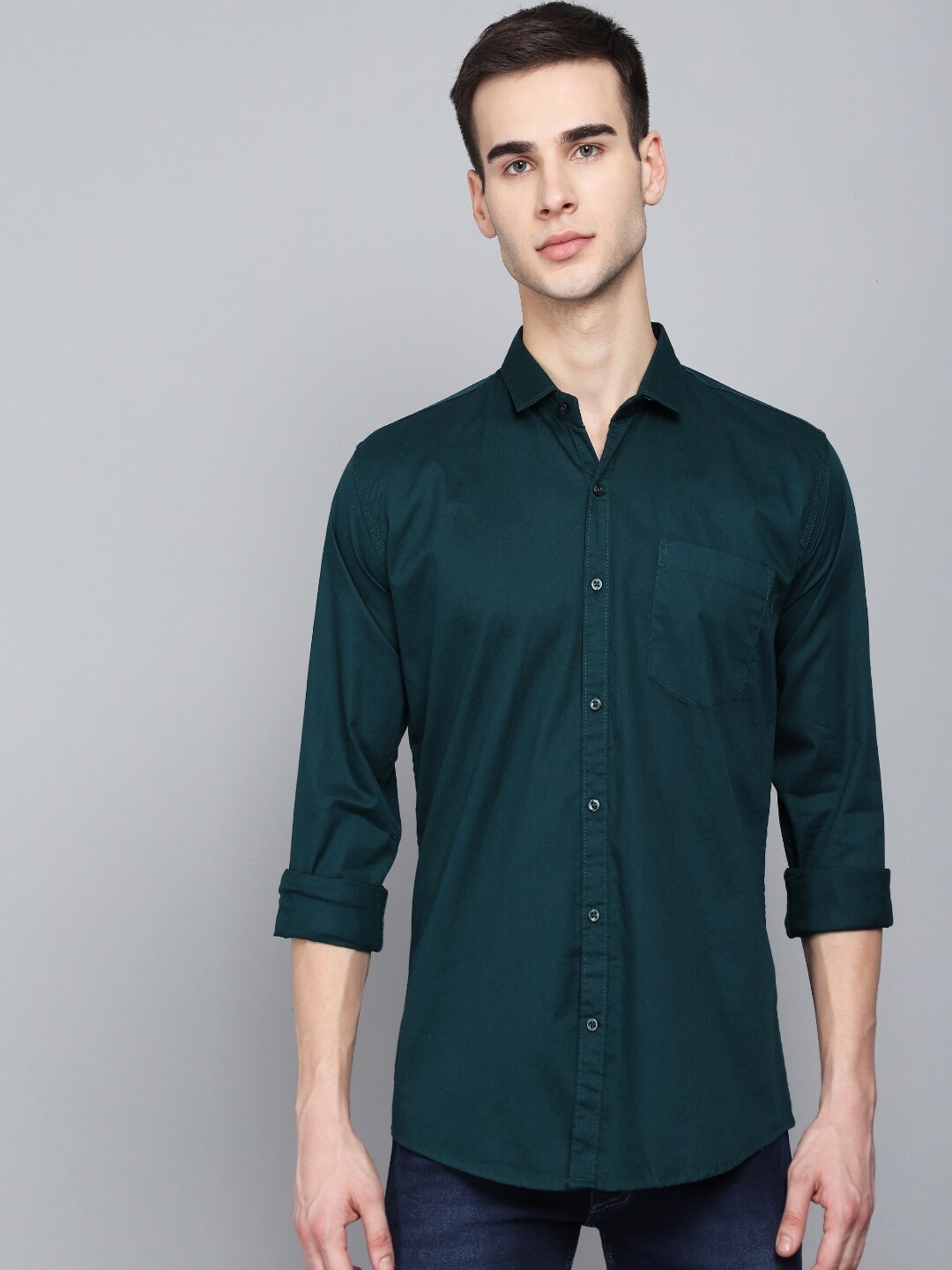 

STUDIO NEXX Standard Slim Fit Twill Pure Cotton Casual Shirt, Teal