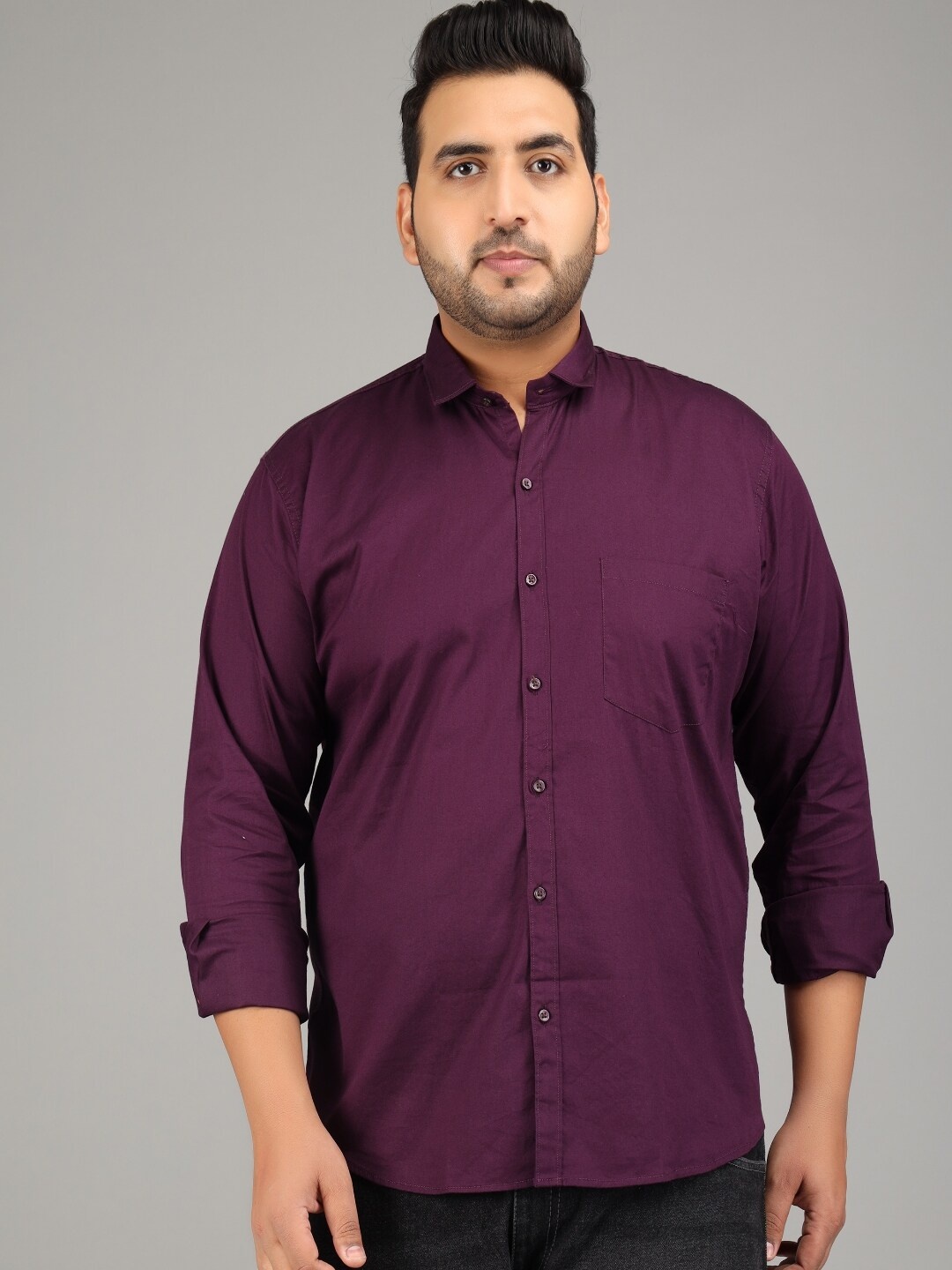

STUDIO NEXX Plus Size Standard Twill Slim Fit Pure Cotton Casual Shirt, Purple