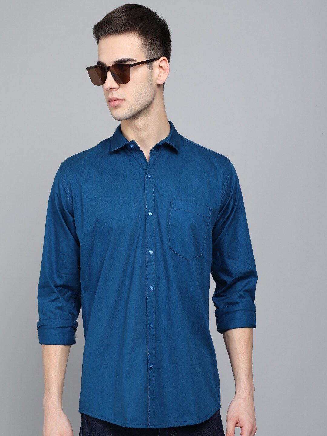 

STUDIO NEXX Standard Slim Fit Twill Pure Cotton Casual Shirt, Blue