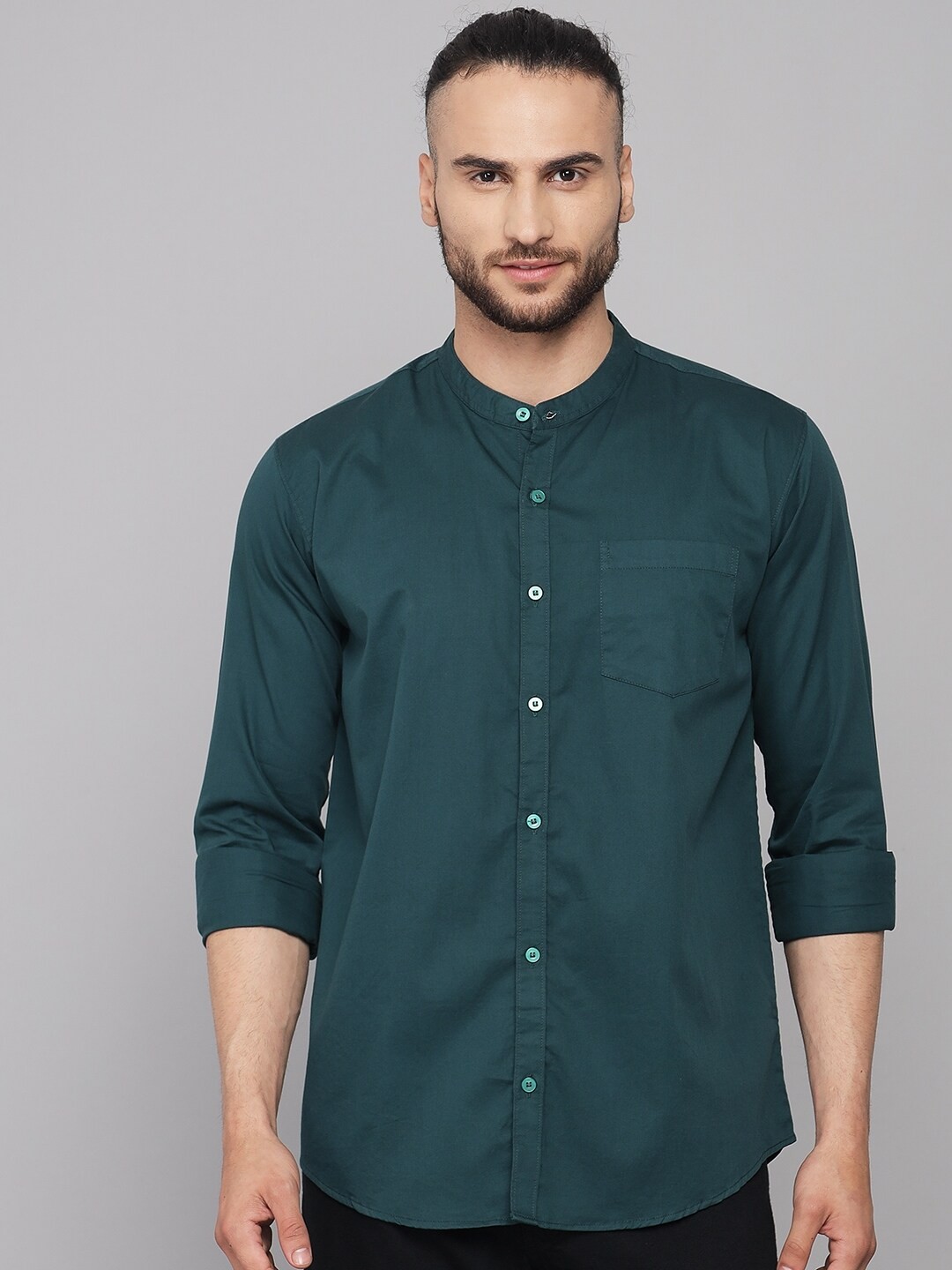 

STUDIO NEXX Slim Fit Twill Pure Cotton Casual Shirt, Green