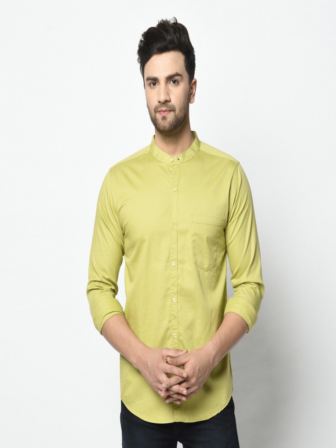 

STUDIO NEXX Standard Slim Fit Twill Pure Cotton Casual Shirt, Lime green