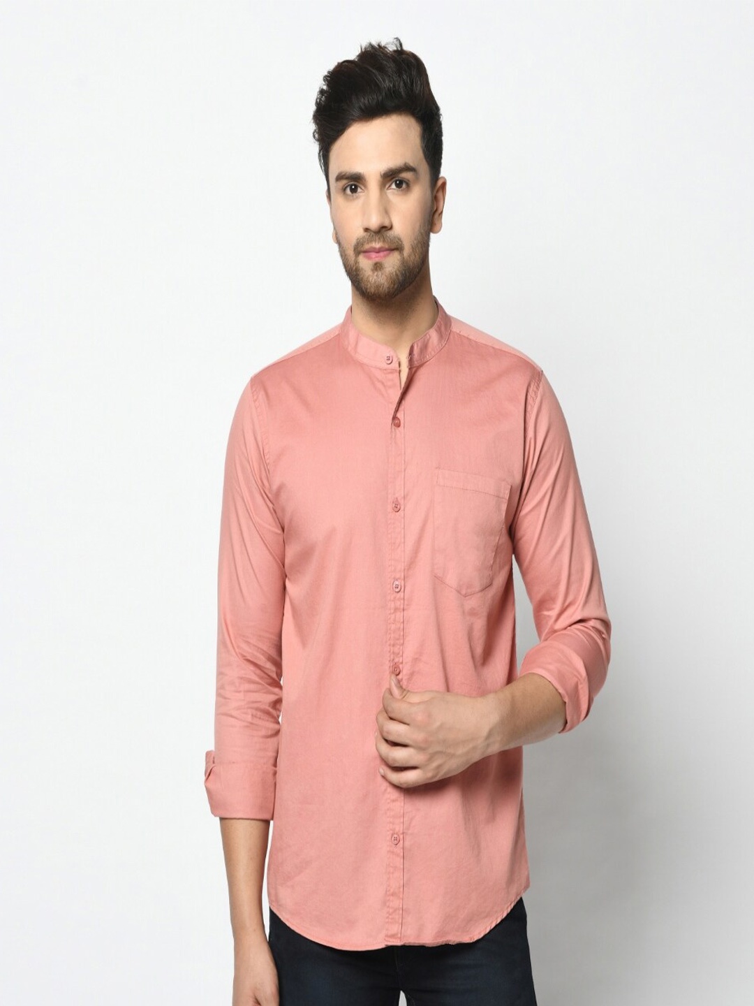 

STUDIO NEXX Standard Slim Fit Twill Pure Cotton Casual Shirt, Peach