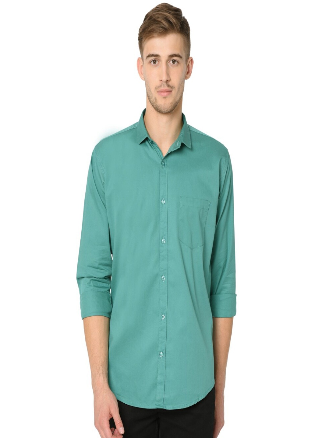 

STUDIO NEXX Standard Slim Fit Twill Pure Cotton Casual Shirt, Green