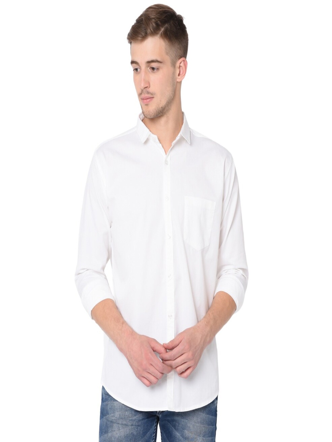 

STUDIO NEXX Standard Slim Fit Twill Pure Cotton Casual Shirt, White