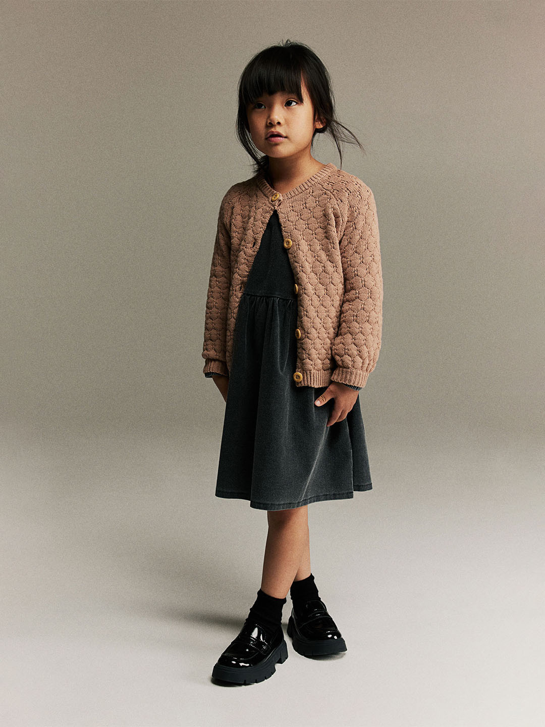

H&M Girls Textured-Knit Cardigan, Beige