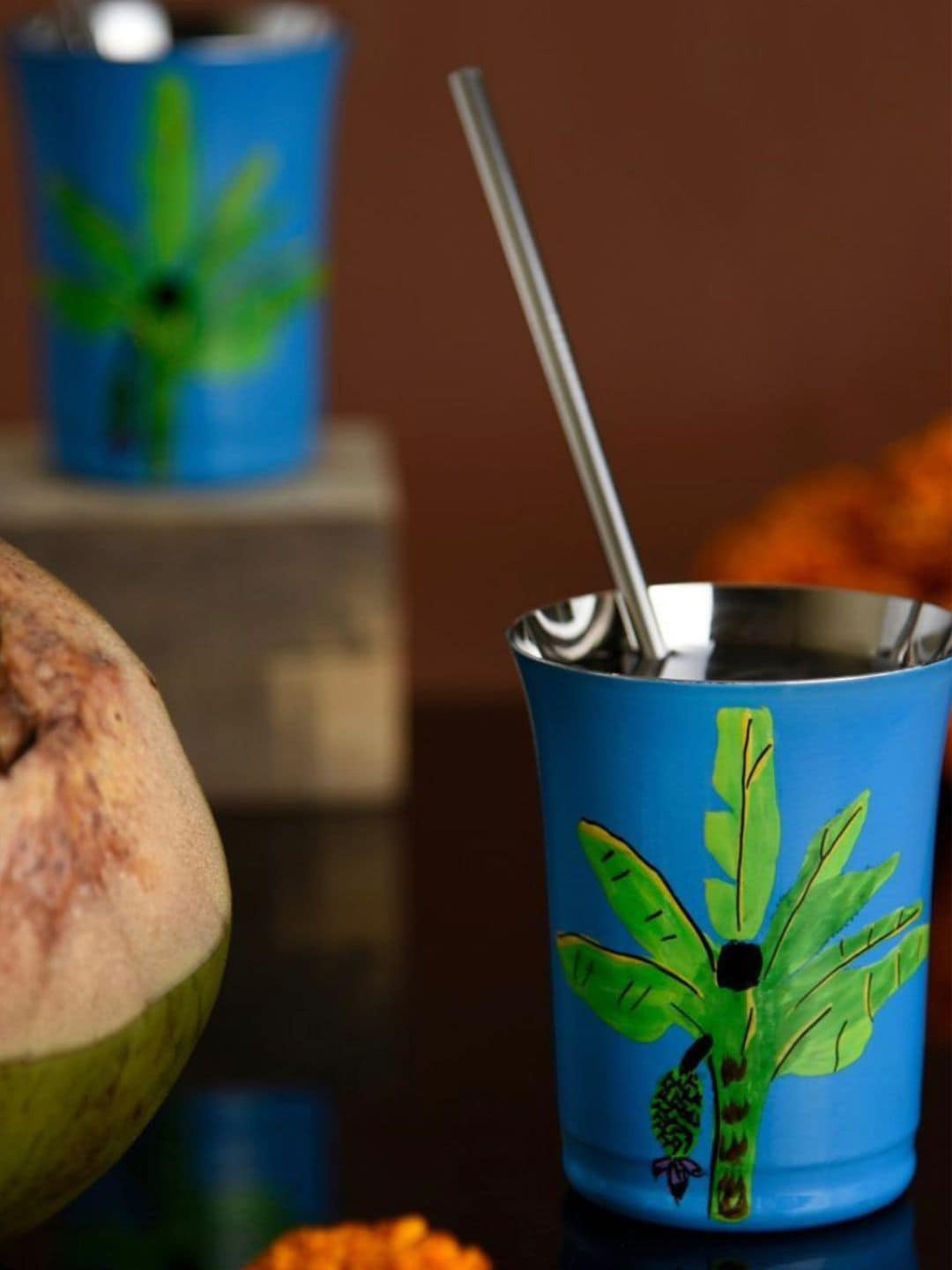 

Indikluster 2 Pcs Blue & Green Stainless Steel Water Glass - 250 ML Each