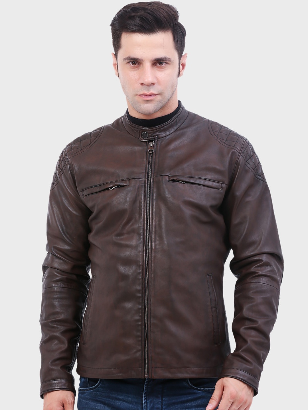 

Justanned Leather Biker Jacket, Brown