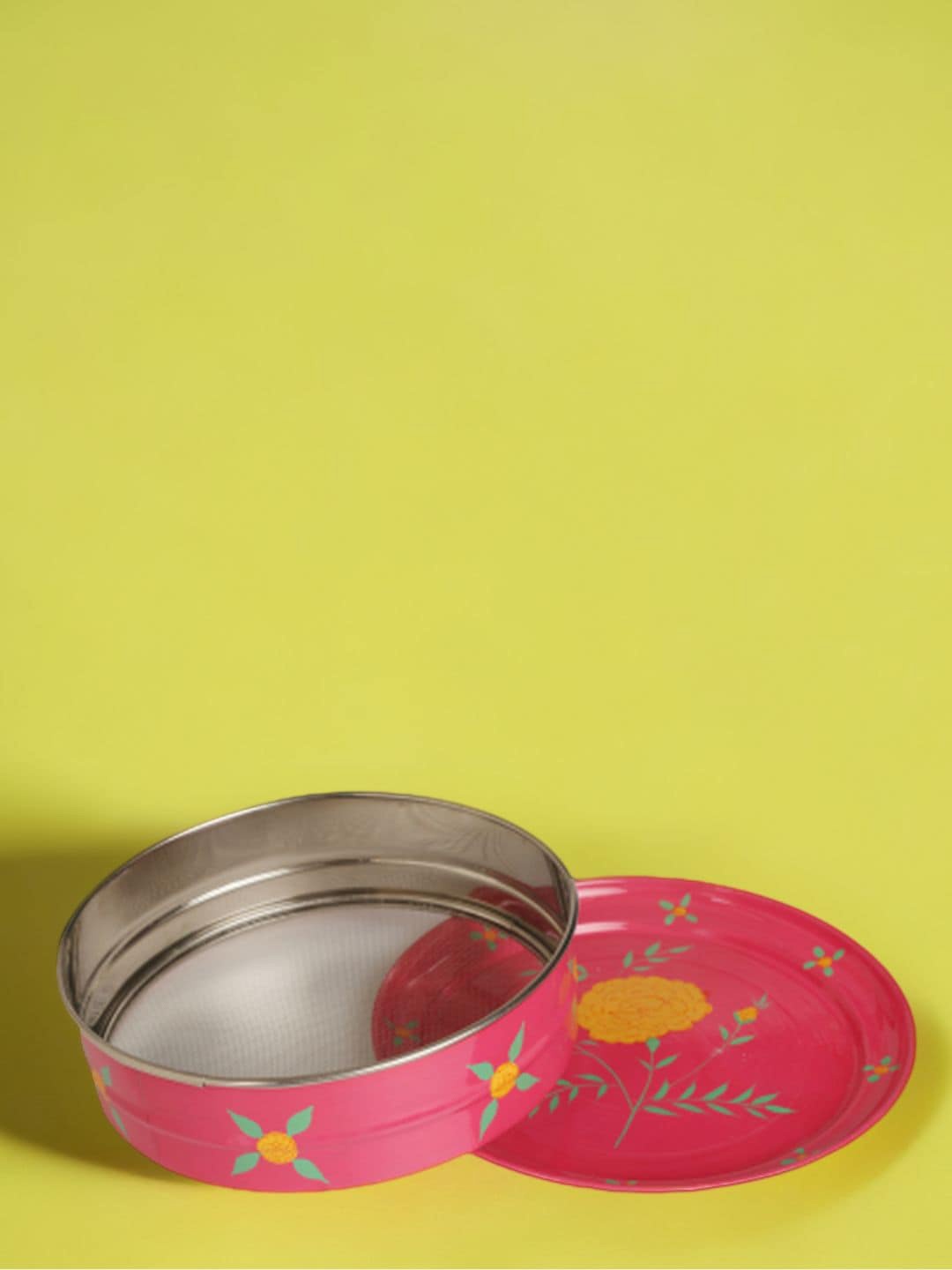 

Indikluster 2 Pcs Pink & Yellow Hand Painted Karvchauth Thali