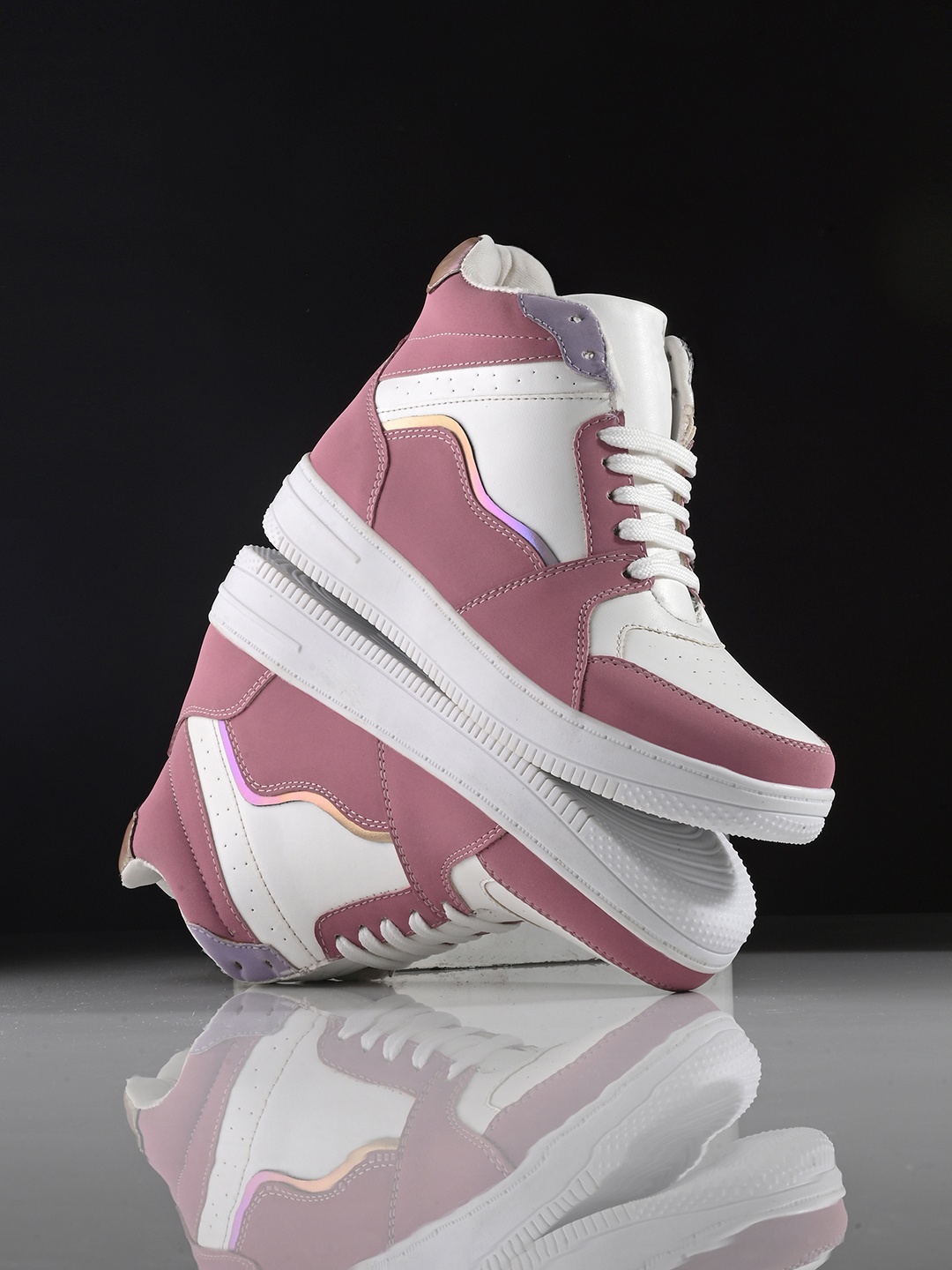 

Roadster The Lifestyle Co. Women White & Pink Mid Top Lightweight Sneakers