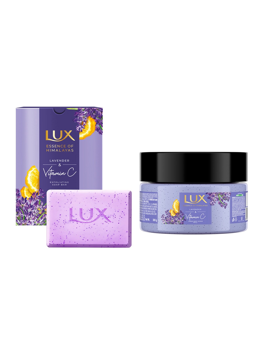 

LUX Essence Of Himalayas Lavender & Vitamin C Body Scrub 300g & 5 Pcs Soap Bars 125g Each, Purple