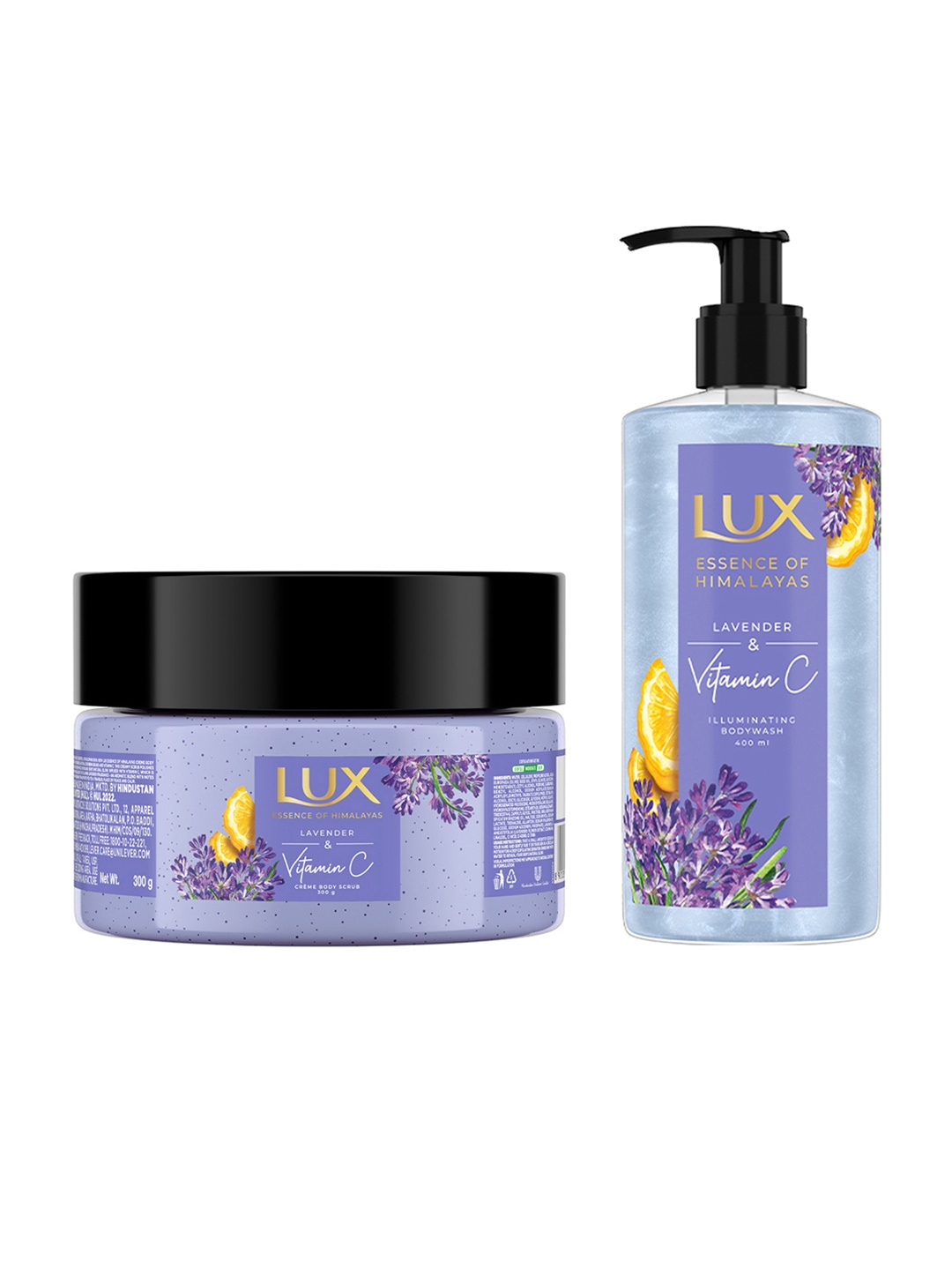 

LUX Essence Of Himalayas Lavender & Vitamin C Body Scrub 300g & Body Wash 400ml, Purple