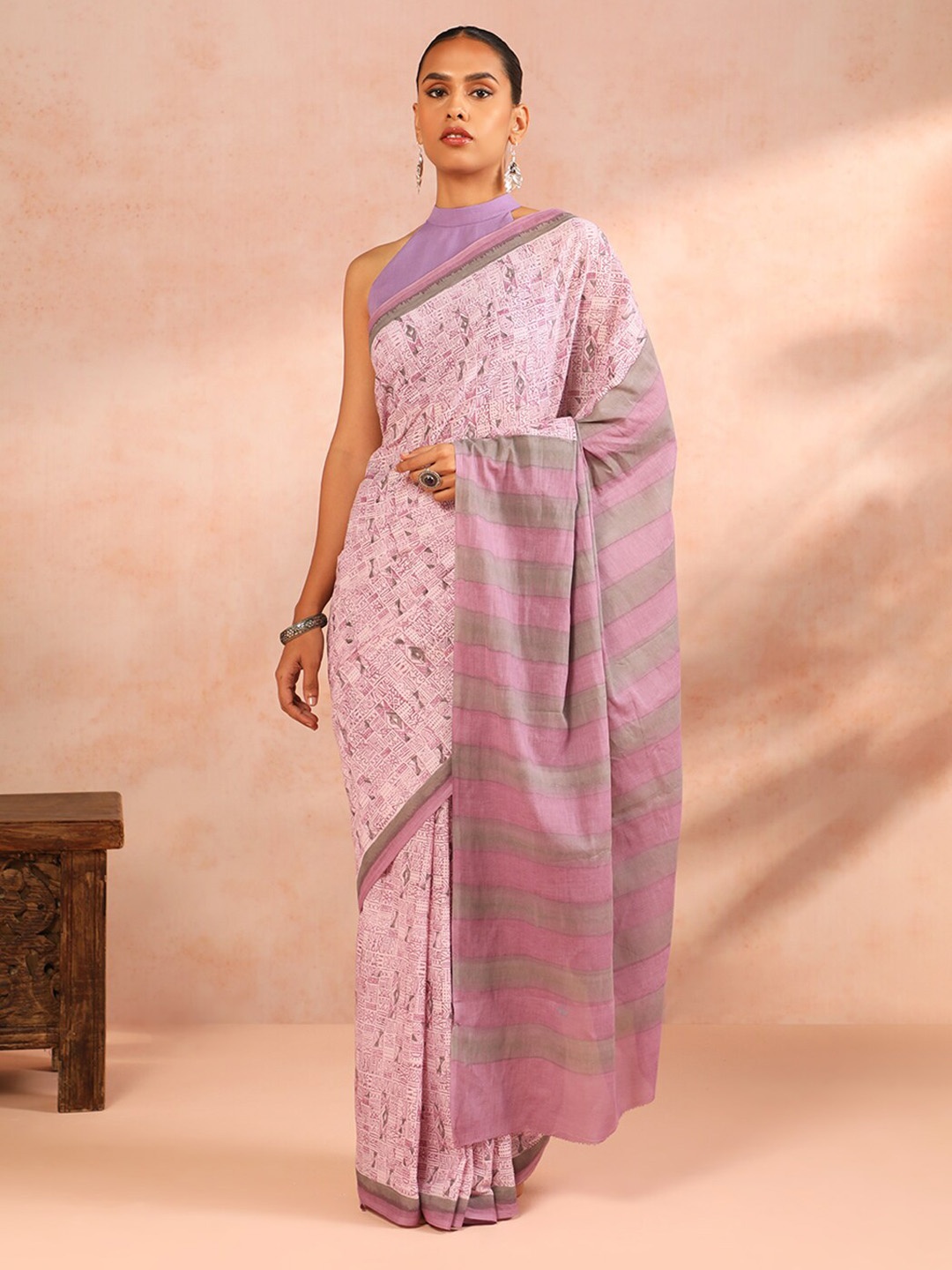 

Taneira Violet & Grey Pure Cotton Saree