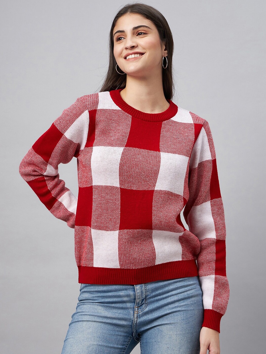 

Club York Checked Acrylic Pullover, Red