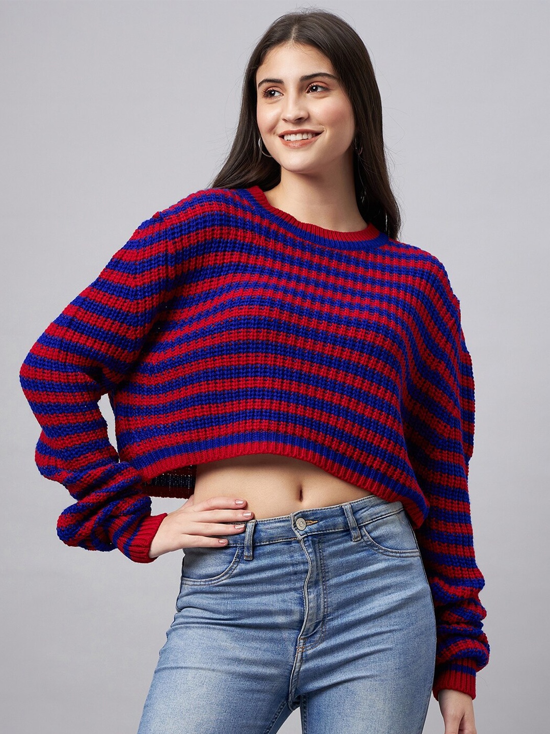 

Club York Striped Acrylic Crop Pullover, Red
