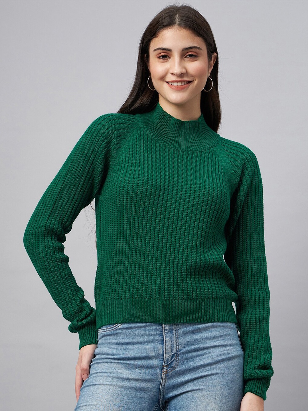 

Club York Ribbed High Neck Acrylic Pullover, Green