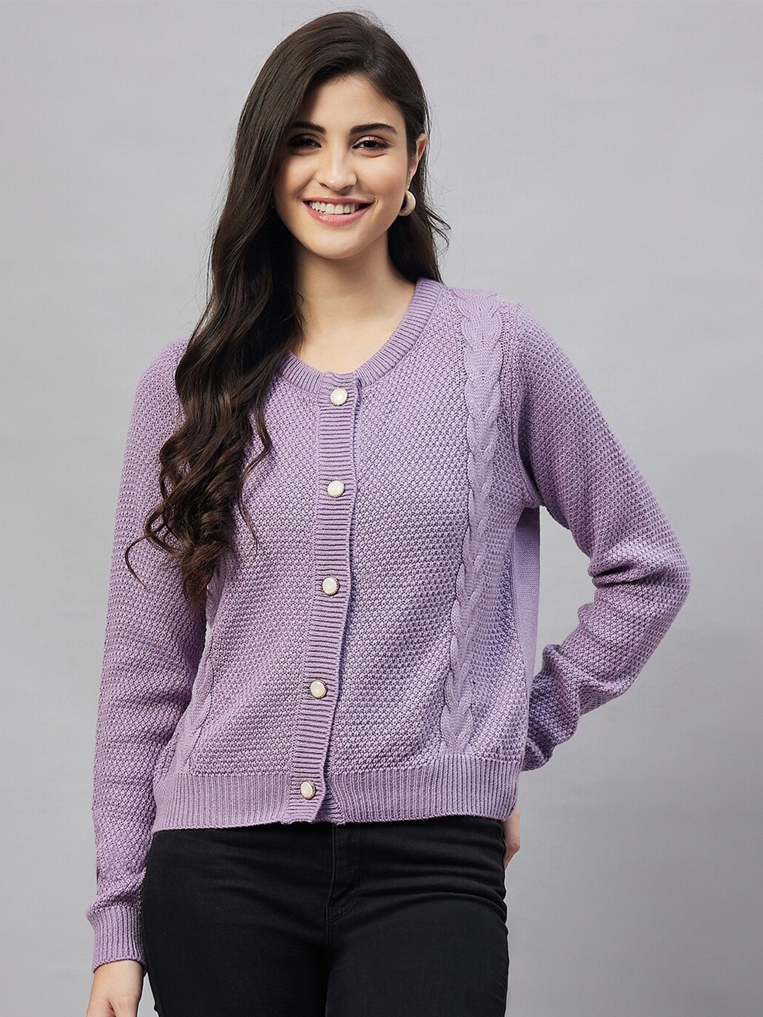 

Club York Cable Knit Self Design Acrylic Cardigan, Purple