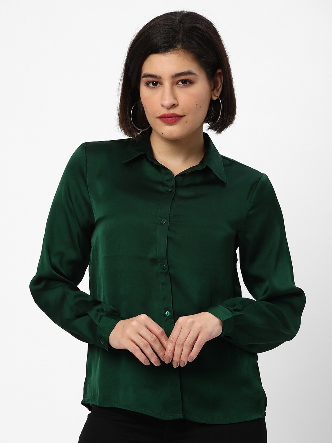 

R&B Spread Collar Casual Shirt, Green