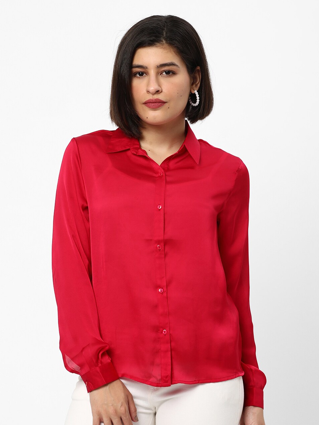 

R&B Spread Collar Casual Shirt, Red